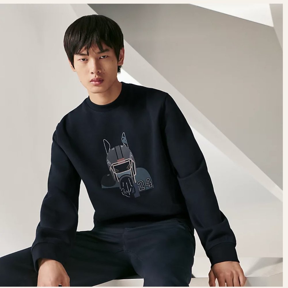 Hermes "Quarterb'H" crewneck sweater in marine mens nwt